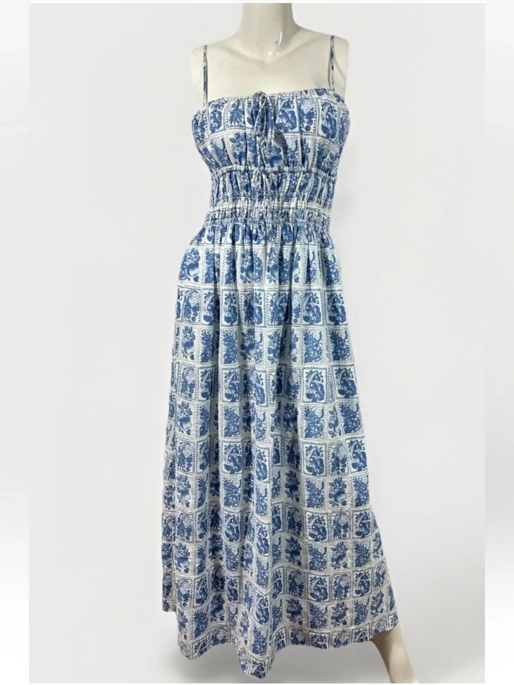 Abercrombie Size Medium Women’s Tie-Front Maxi Blue Dress Adjustable Straps